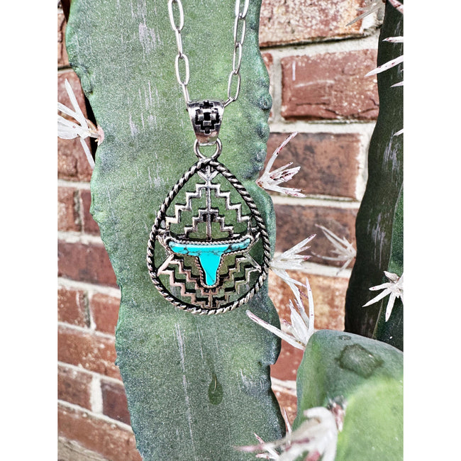 Aztec Cut Out Steer Necklace