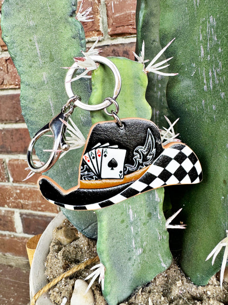 Punchy Checker Cowboy Hat Keychain