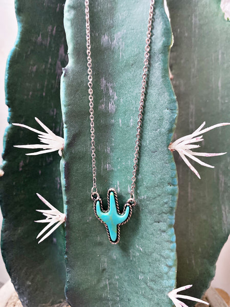 Turquoise Stone Cactus Necklace