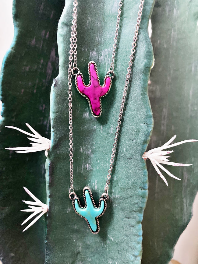 Pink Stone Cactus Necklace