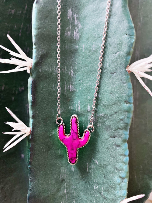 Pink Stone Cactus Necklace