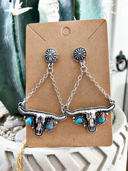 Steer Skull Dangle Earrings