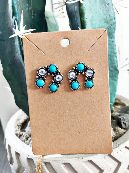 Kaelin Turquoise Rhinestone Squash Stud Earrings