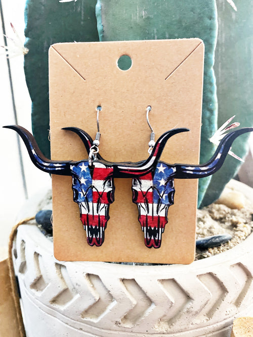 Red, White && Bull Earrings