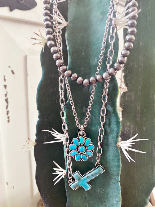 RESTOCK Layered Cross Concho Necklace