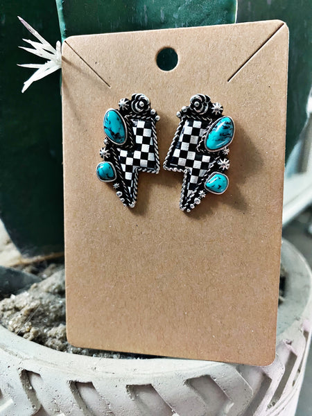 Checkered Bolt Turquoise Earrings