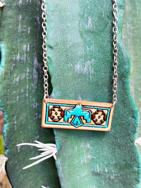 Leather Thunderbird Bar Necklace