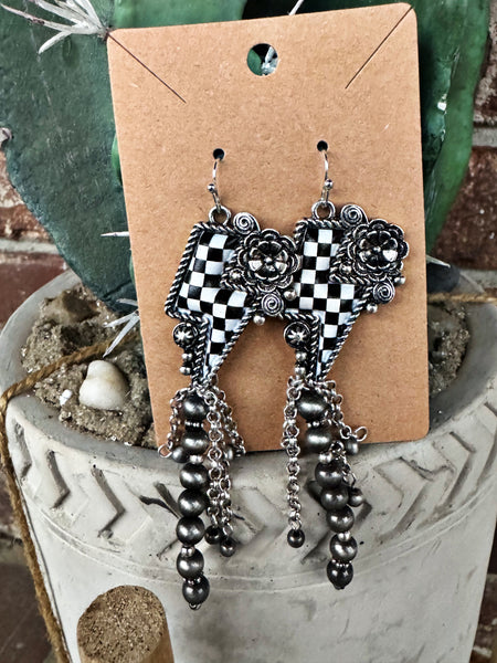 Oval Checker Stud Earrings - Turq.