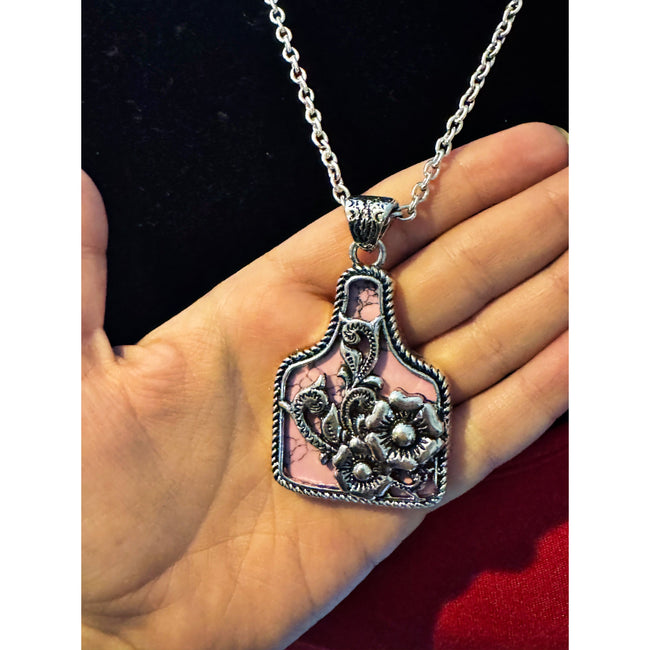 Large Pink Floral Cattle Tag