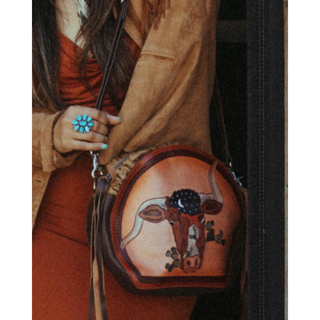 Bloomin' Steer Hand-Tooled Leather Bag