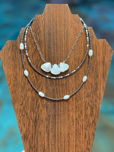 Pearl & Shell Stack – 3 Piece Layered Necklace Set