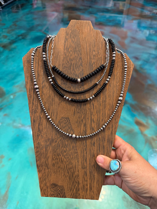 Black Onyx & Sterling Silver Necklace Stack (4-Piece Set)