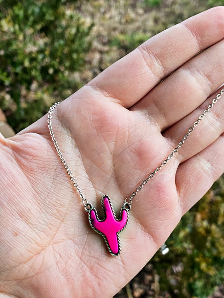 Pink Stone Cactus Necklace