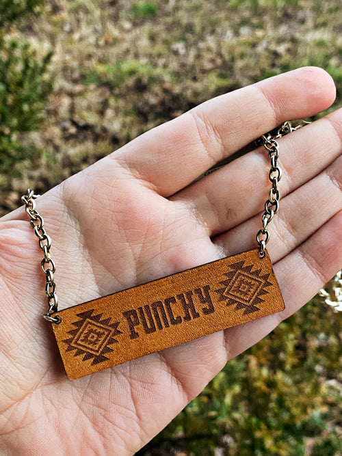 Punchy Leather Bar Necklace