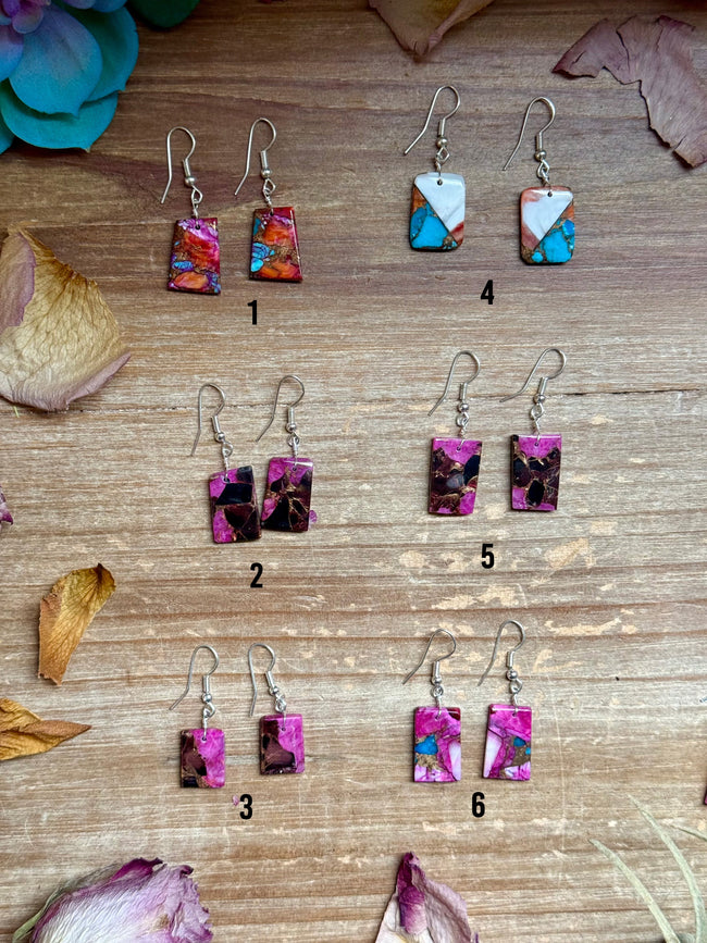 Slab Earrings – Lightweight Dangle – 1.5” – Made in USA – Multiple Stone Options