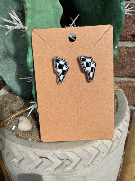 Oval Checker Stud Earrings - Turq.