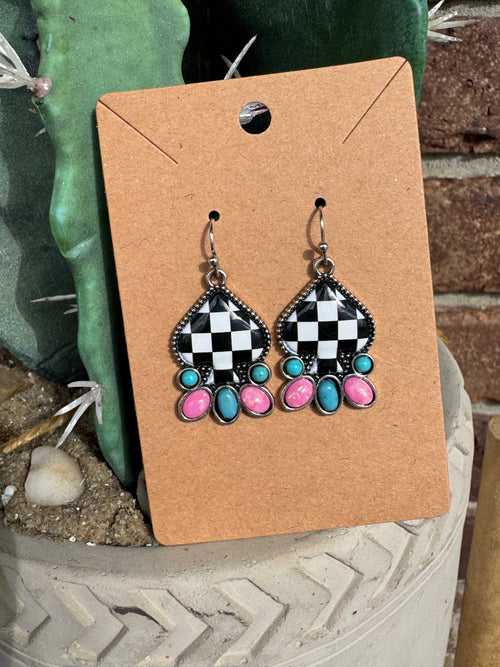 Opal Checker Spade Earrings