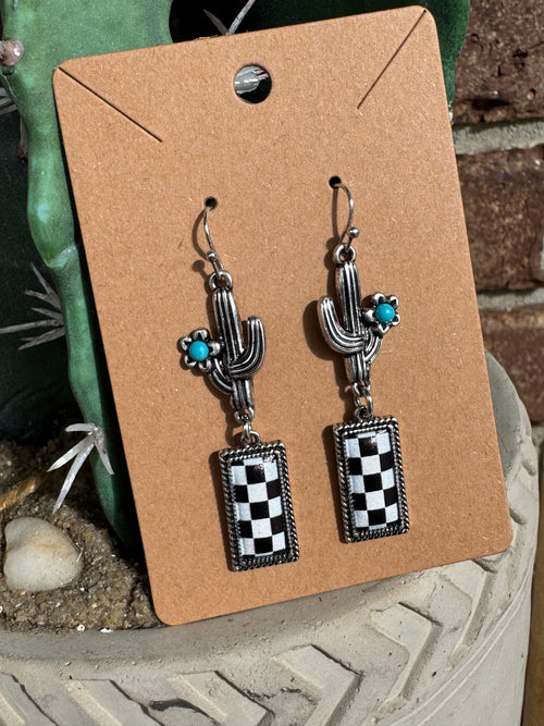 Checker Cactus Bar Earrings