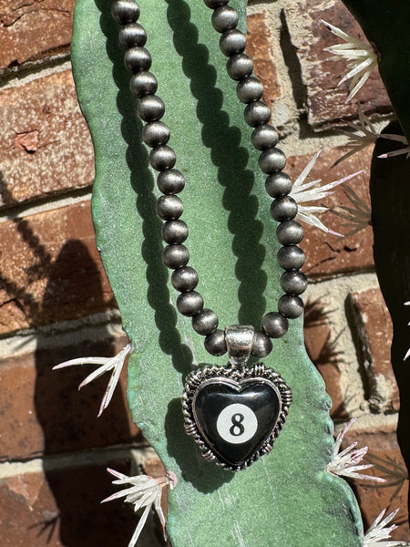 Beaded 8 Ball Heart Necklace