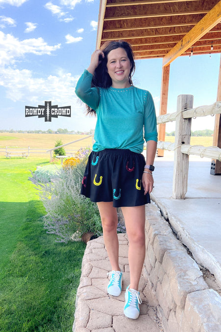 TURQUOISE COWBOY CUTTER SHORTS