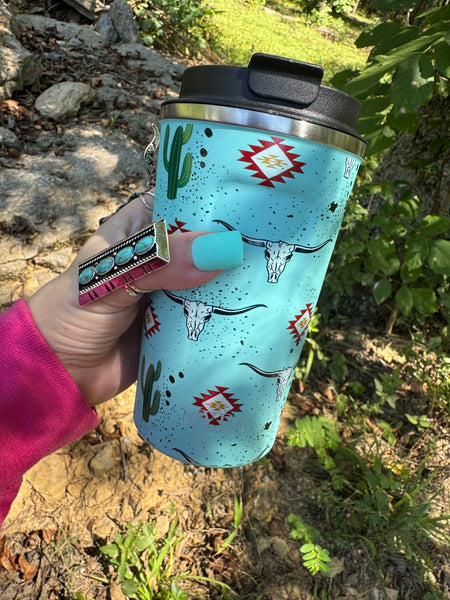 Western Trail Brew Stainless Steel Mug In Cactus Geometry