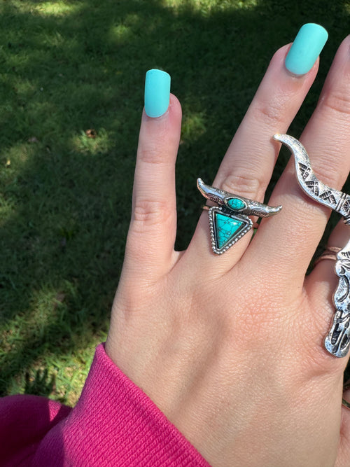 Sterling Silver Bull Horn Ring