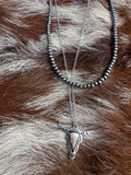 Layered Bull Skull Pendant Necklace