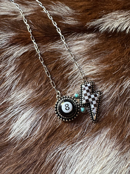 8 Ball Checker Bolt Necklace