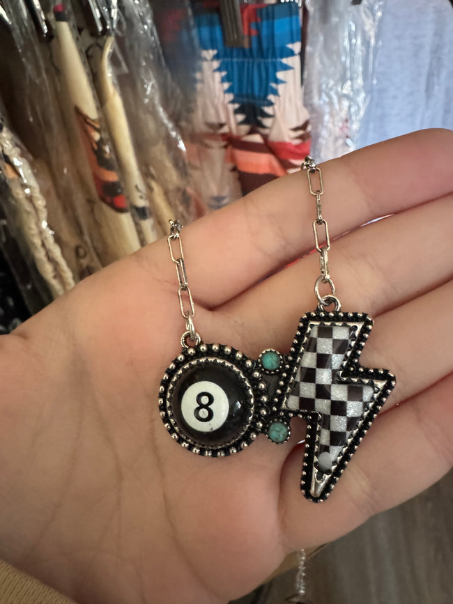 8 Ball Checker Bolt Necklace
