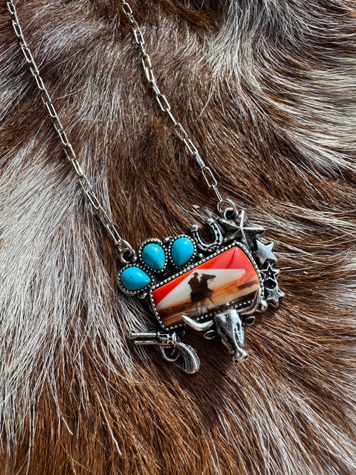 Cowboy Portrait Pendant Necklace