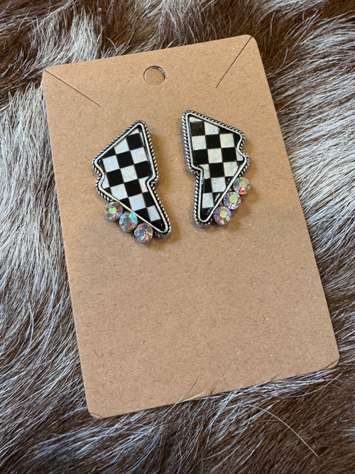 Opal Style Checker Bolt Earrings