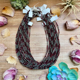 Dark Red Natural Garnet Necklace with Sterling Silver Pearls – 18.5”