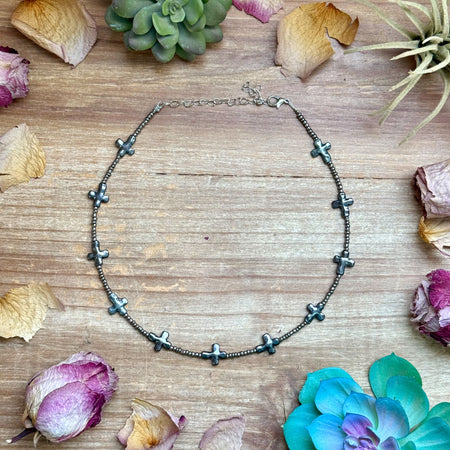 Silver-Plated Paperclip Chain Necklace with Dyed Coral & Hematite – 15”