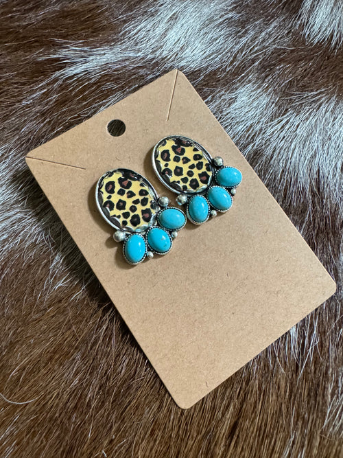 Leopard Earrings - Turq