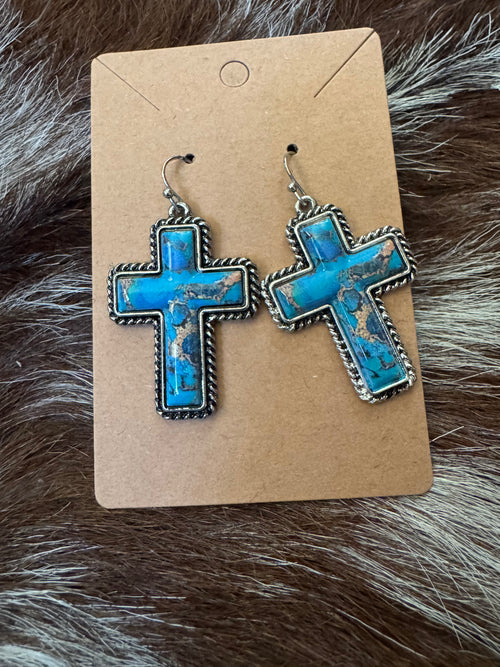 Golden Cowgirl Cross Earrings