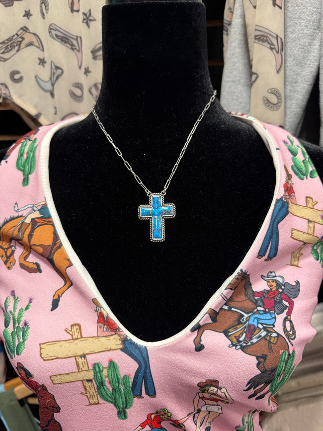 The "Desert Sky" Turquoise Cross Necklace