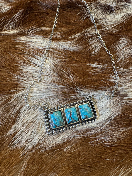 The "Triple Ridge" Turquoise Statement Bar Necklace