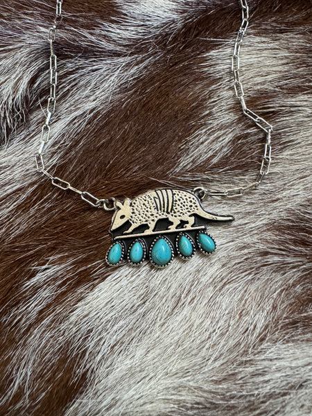 The "Texas Icon" Armadillo & Turquoise Necklace