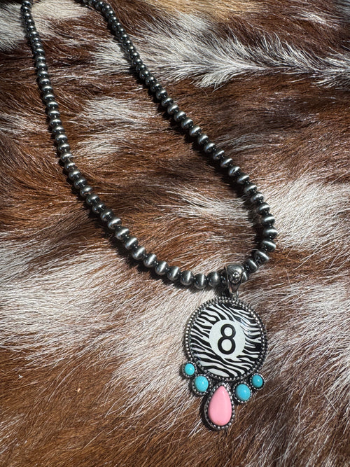 Zebra 8 Ball Beaded Necklace