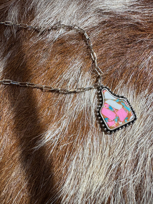 Cotton Candy Cow Tag Necklace