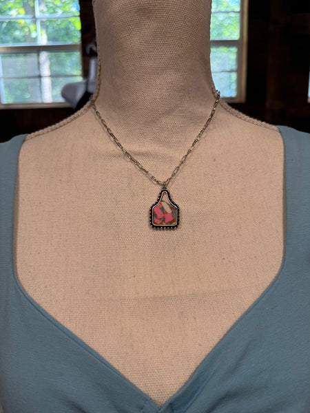 Cotton Candy Cow Tag Necklace