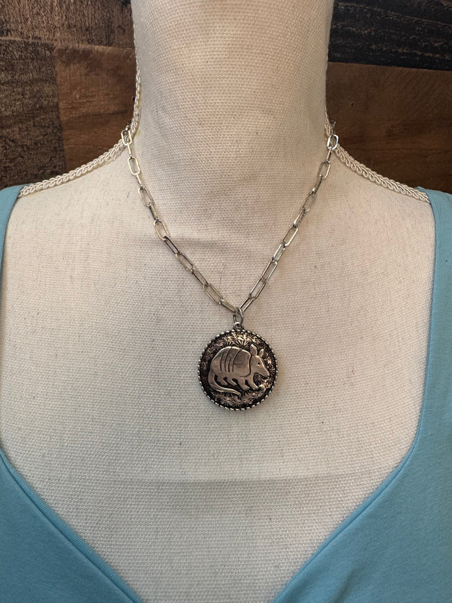 Large Armadillo Circle Statement Necklace