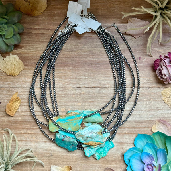 16” Flat Turquoise Necklace – Sterling Silver
