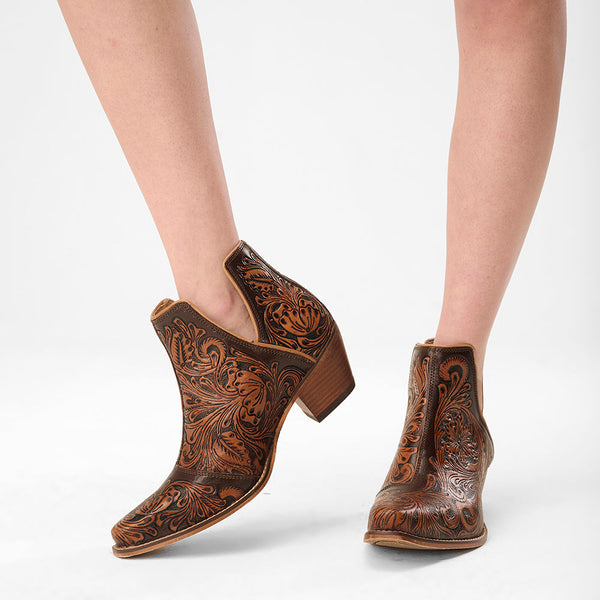 LOYAL WEST X MYRA Handtooled Booties - Tan