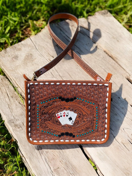CARDS TOOLED LEATHER CROSSBODY