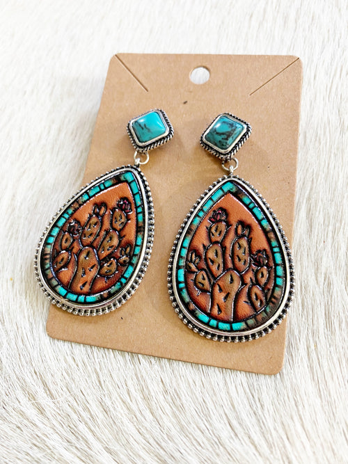 Turquoise Cactus Drop Earrings