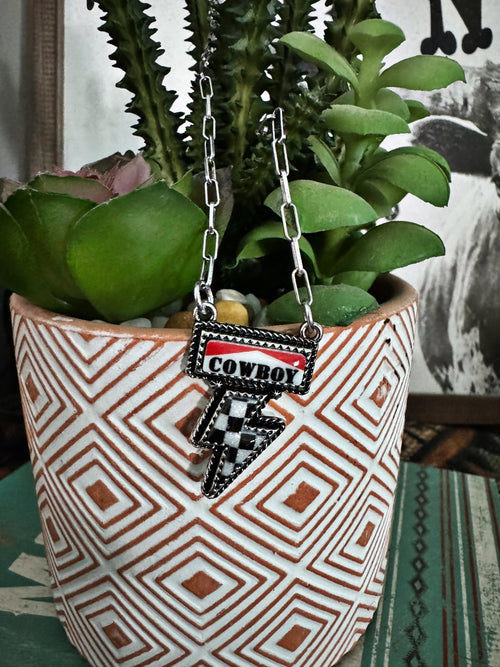 Dainty Cowboy Checker Bolt Necklace