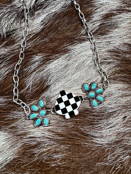 The "Ace of Spades" Checkerboard & Turquoise Necklace