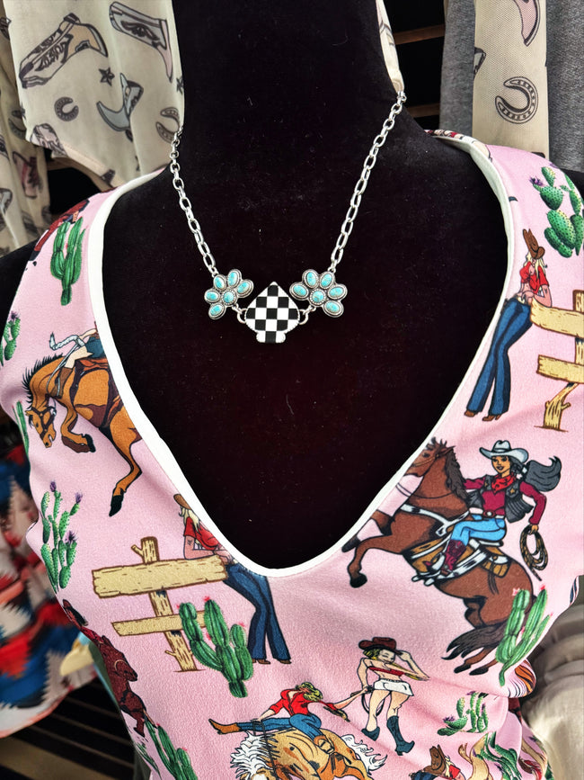 The "Ace of Spades" Checkerboard & Turquoise Necklace