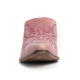 Myra Ximena Leather Mules in Pink - Handstitched Cowgirl Mules with Low Heel for Carnival Chic